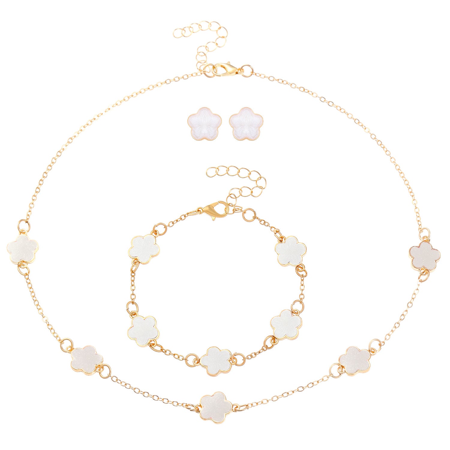 Wholesale Simple petal necklace five-leaf flower bracelet ring earrings 4-piece set